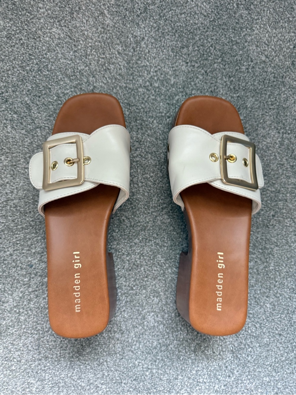 Madden Girl White Buckle Slide Sandals, Sz 7.5 Great Condition!